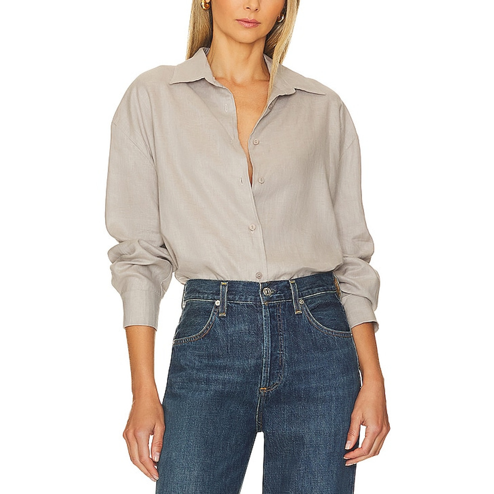 Enza Costa Grey French Linen Shirt Size 2